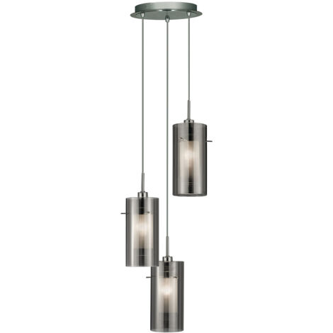 Lampadario Contemporaneo Duo 2 Acciaio Cromo Vetro Argento 3 Luci E14