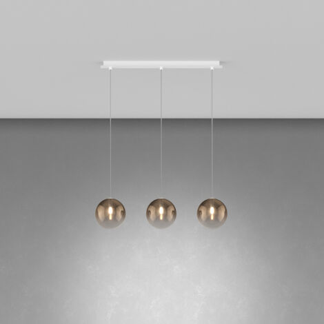 Lampadario Contemporaneo Eclipse Metallo Bianco Vetro Bronzo 3 Luci G9