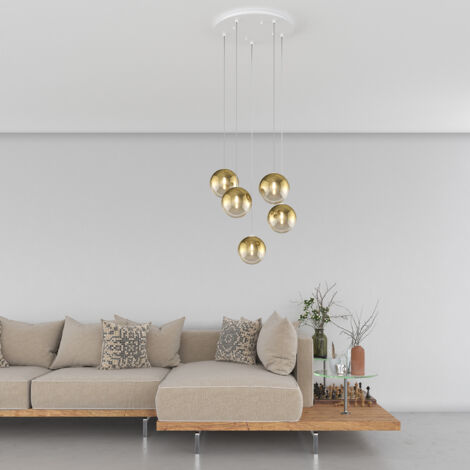Lampadario Contemporaneo Eclipse Metallo Bianco Vetro Oro 4 Luci G9