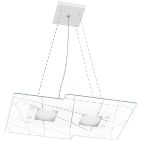 Lampadario Contemporaneo Focus Metallo Bianco Vetro 2 Luci Gx53