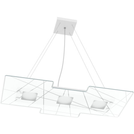 Lampadario Contemporaneo Focus Metallo Bianco Vetro 3 Luci Gx53