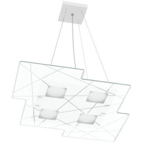 Lampadario Contemporaneo Focus Metallo Bianco Vetro 4 Luci Gx53