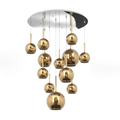 Lampadario Contemporaneo Future Metallo Cromo Vetro Mix Oro 12 Luci E27