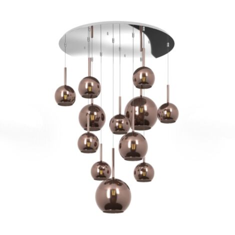 Lampadario Contemporaneo Future Metallo Cromo Vetro Mix Rame 12 Luci E27