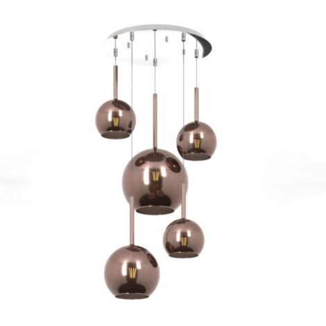 Lampadario Contemporaneo Future Metallo Cromo Vetro Mix Rame 5 Luci E27