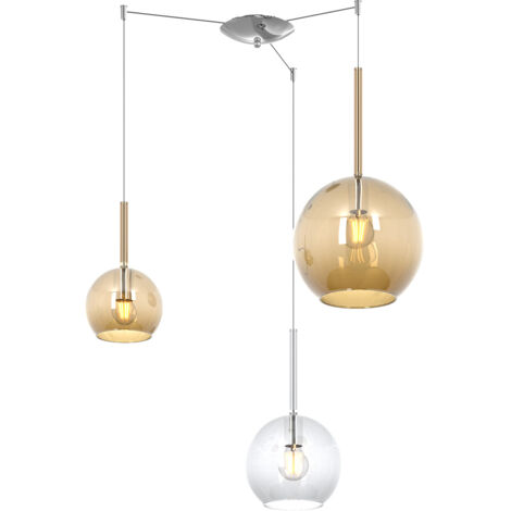 Lampadario Contemporaneo Future Metallo Cromo Vetro Mix Trasp-Ambra 3 Luci E27