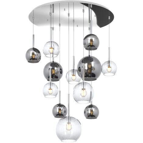 Lampadario Contemporaneo Future Metallo Cromo Vetro Mix Trasp-Cromo 12 Luci E27
