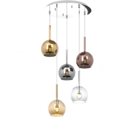 Lampadario Contemporaneo Future Metallo Cromo Vetro Multicolor 5 Luci E27