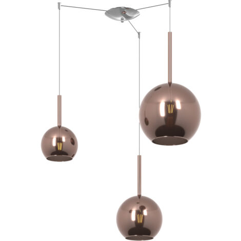 Lampadario Contemporaneo Future Metallo Cromo Vetro Rame 3 Luci E27