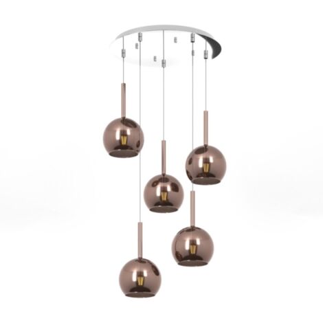 Lampadario Contemporaneo Future Metallo Cromo Vetro Rame 5 Luci E27