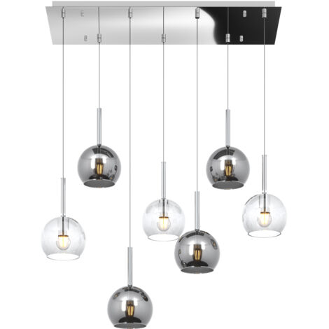 Lampadario Contemporaneo Future Metallo Cromo Vetro Trasp-Cromo 7 Luci E27