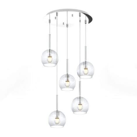 Lampadario Contemporaneo Future Metallo Cromo Vetro Trasparente 5 Luci E27