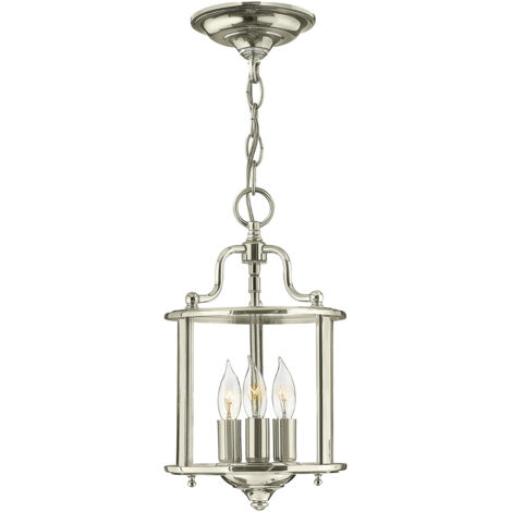 Lampadario Contemporaneo Gentry Acciaio Nichel Lucido Vetro 3 Luci E14