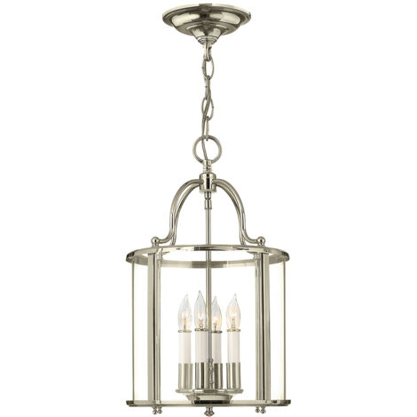 Lampadario Contemporaneo Gentry Acciaio Nichel Lucido Vetro 4 Luci E14