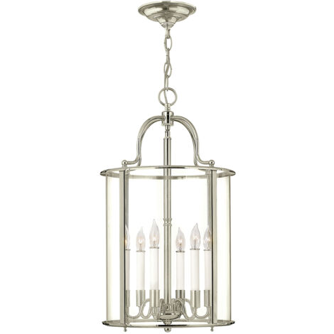 Lampadario Contemporaneo Gentry Acciaio Nichel Lucido Vetro 6 Luci E14