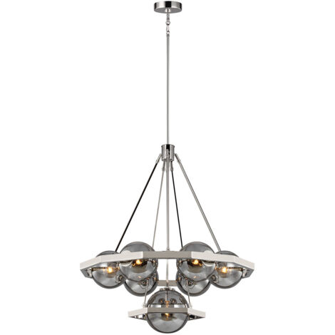 Lampadario Contemporaneo Harper Acciaio Nichel Lucido Vetro 7 Luci E14