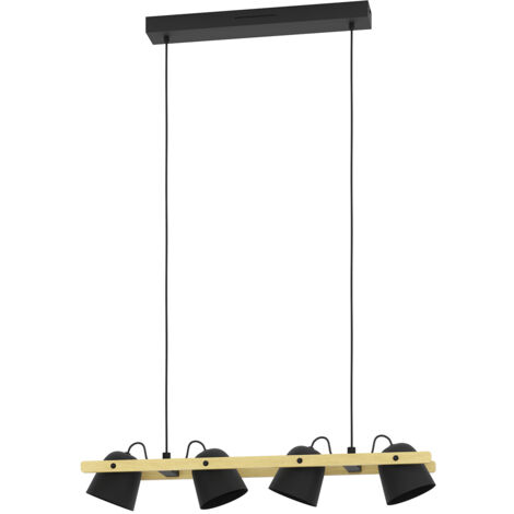 Lampadario Contemporaneo Hornwood-Z Acciaio Nero Legno 4 Luci Led 3,7W