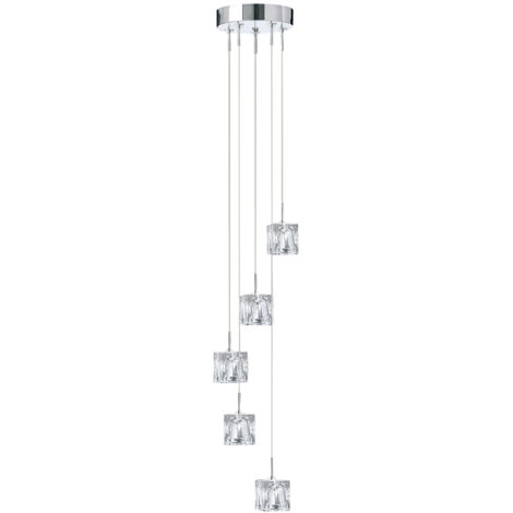 Lampadario Contemporaneo Ice Cube Acciaio Cromo Vetro Trasparente Led 26W 3000K