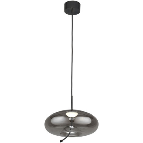 Lampadario Contemporaneo Lisbona Acciaio Cromo Vetro Nero Led 6W 2700K