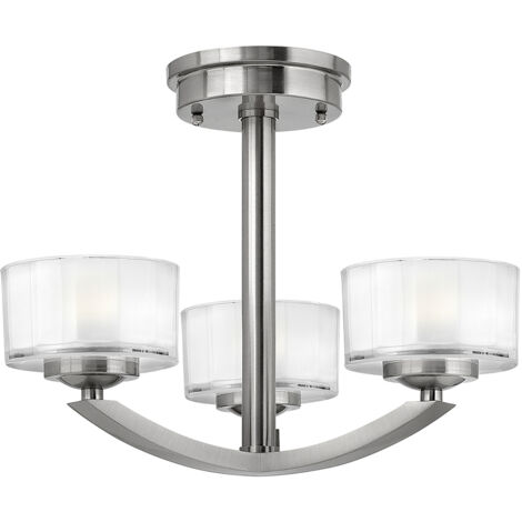Lampadario Contemporaneo Meridian Acciaio Nichel Spazzolato Vetro 3 G9 3 Led