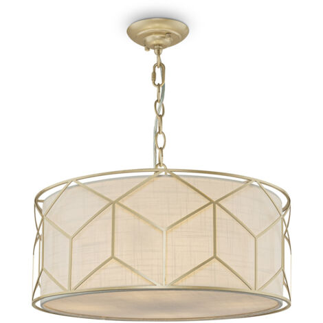 Lampadario Contemporaneo Messina Metallo Oro 1 Luce Diffusore Lino Su Pvc