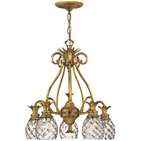 Lampadario Contemporaneo Plantation Ottone Bronzo Brunito Vetro 5 Luci E27