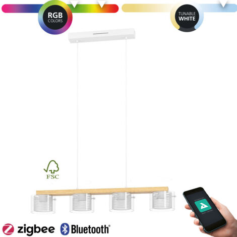 Lampadario Contemporaneo Portico-Z Metallo Bianco Legno 4 Luci Led 3,7W