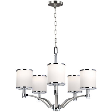 Lampadario Contemporaneo Prospect Park Acciaio Nichel Cromo Vetro 5 Luci E27