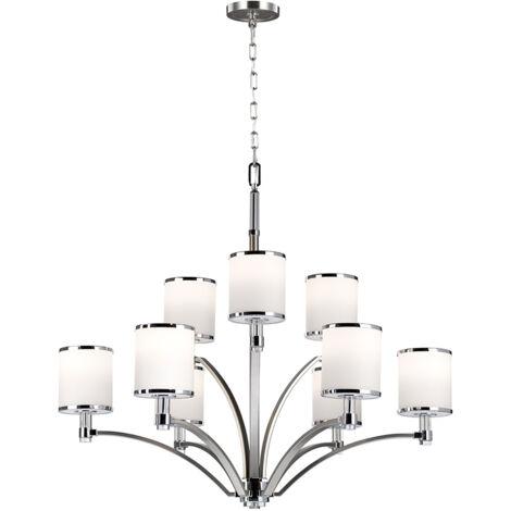 Lampadario Contemporaneo Prospect Park Acciaio Nichel Cromo Vetro 9 Luci E27