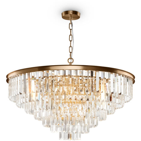 Lampadario Contemporaneo Revero Metallo Ottone 16 Luci Diffusori Vetro