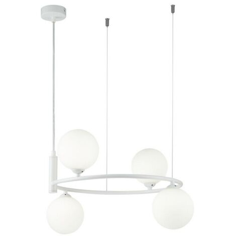 Lampadario Contemporaneo Ring Metallo Bianco 4 Luci E Diffusori Bianchi