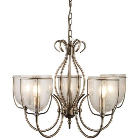 Lampadario Contemporaneo Silhouette Acciaio Ottone Vetro 5 Luci E14