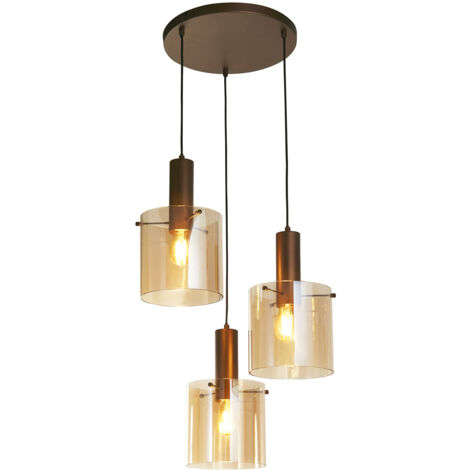 Lampadario Contemporaneo Svezia Acciaio Marrone Vetro 3 Luci E27