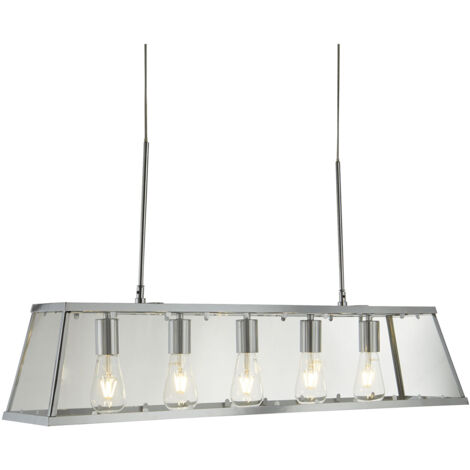 Lampadario Contemporaneo Viaggiatore Acciaio Cromo Vetro Trasparente 5 Luci E27