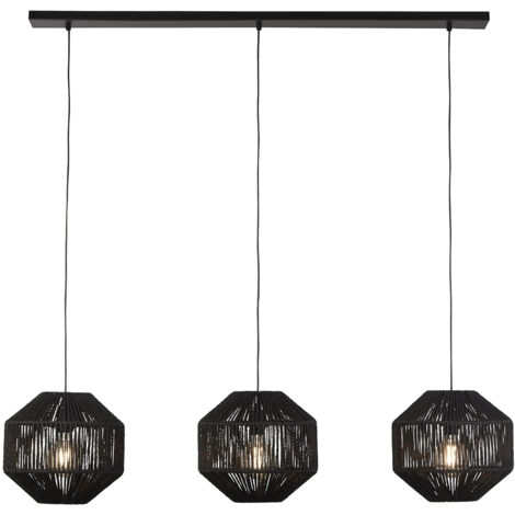 Lampadario Contemporaneo Vimini Acciaio Nero Tessuto 3 Luci E27