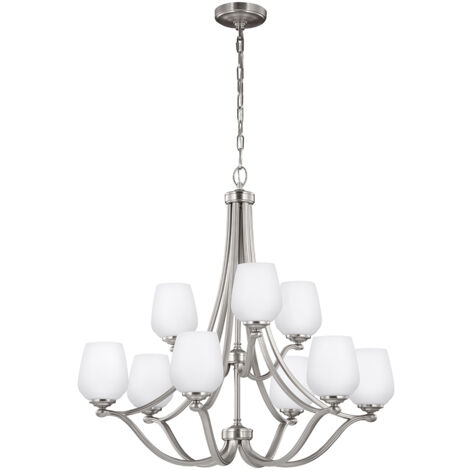 Lampadario Contemporaneo Vintner Acciaio Nichel Satinato Vetro 9 Luci E27