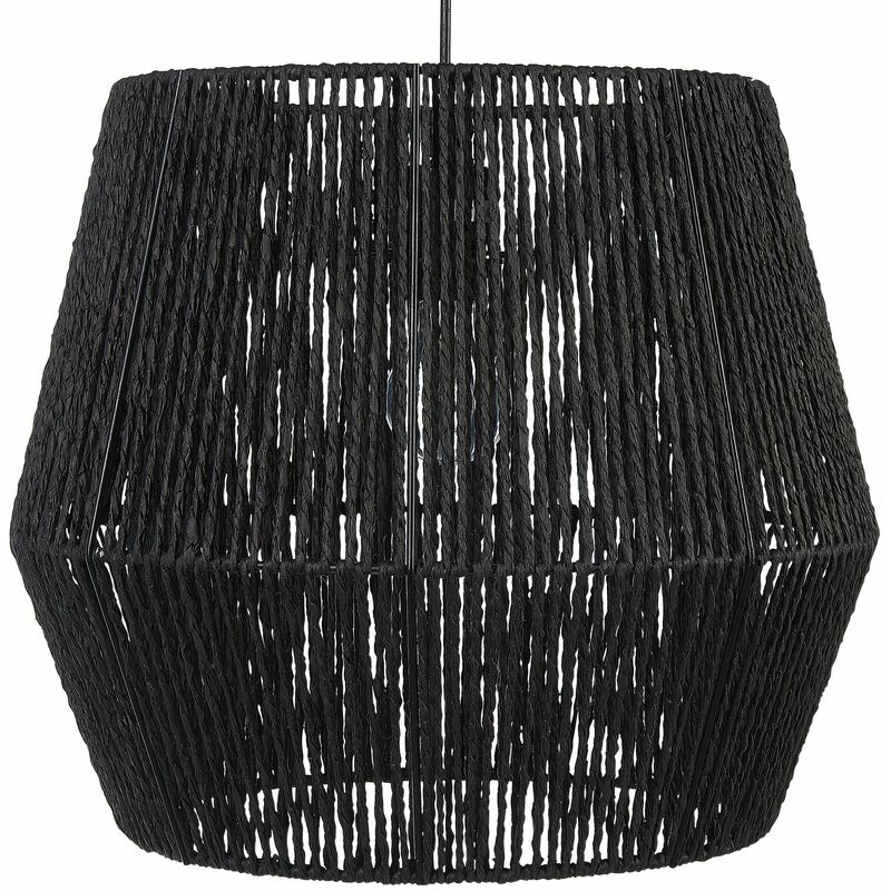 Image of Beliani - Lampada a sospensione corda carta nero 127 cm paralume materiale naturale Gweru