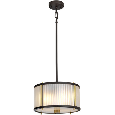 Lampadario Corona Acciaio Bronzo E Vetro Ottone Antico 2 Luci E27