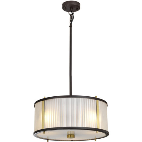 Lampadario Corona Acciaio Bronzo E Vetro Ottone Antico 3 Luci E27