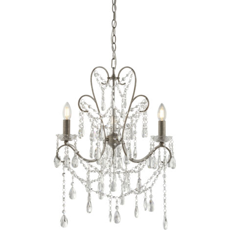 Lampadario cristallo anticato argento 3xE14 Endon Berkley