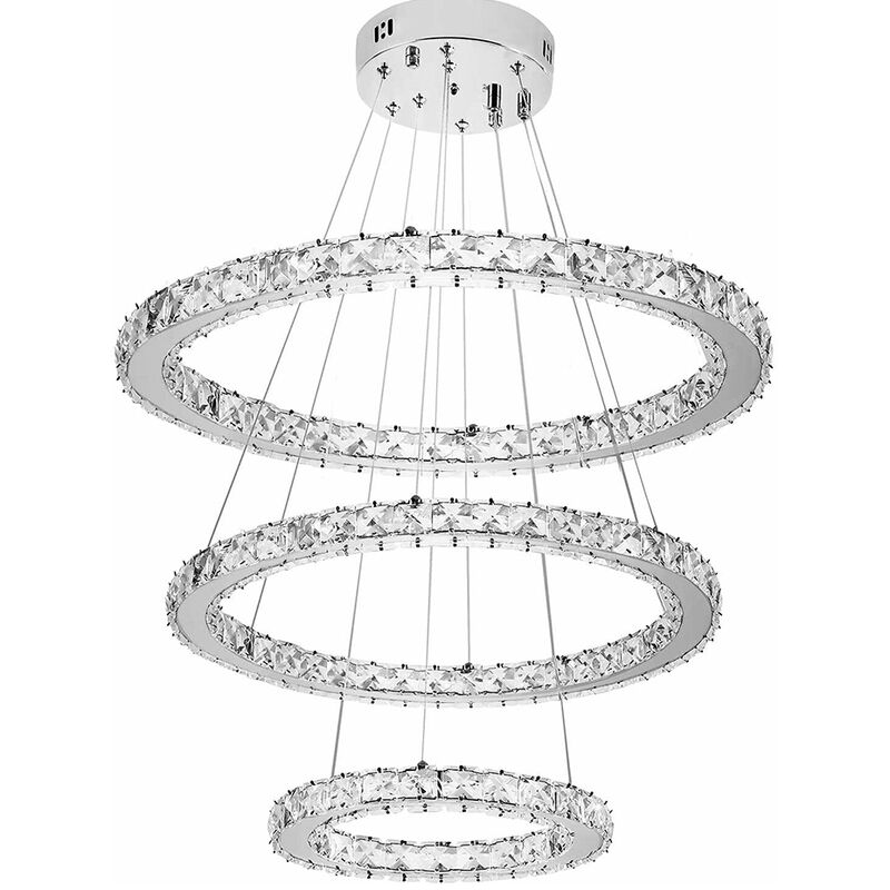 Image of Lampadario Cristallo led soffitto sospensione 3 anelli design Swarovski