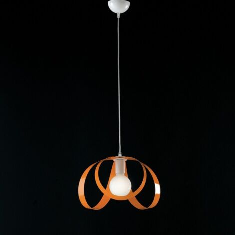 Lampadario cucina sospensione in ferro Bianco Arancio una luce 32x h24 cm
