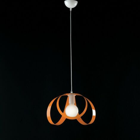 Lampadario cucina sospensione in ferro Bianco Arancio una luce 32x h24 cm