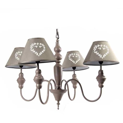 LAMPADARIO CUORI BIANCO CON 4 LUCI 67 CM COLORE TORTORA