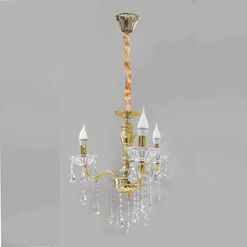 Image of Lampadario da soffitto a 3 bracci a sospensione con sfere cristalli pendenti lampada sospesa retrò classico attacco e14 oro