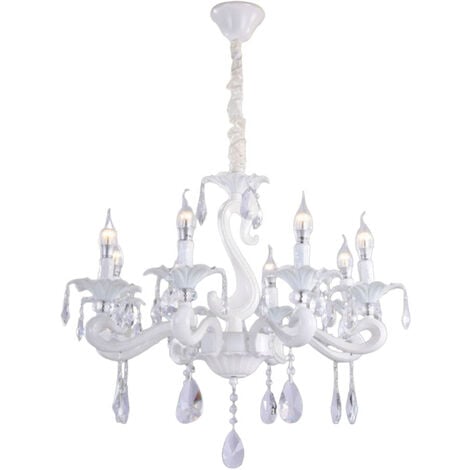 VETRINEINRETE Lampadario da soffitto a 8 bracci a sospensione bianco con cristalli pendenti retrò classico attacco e14