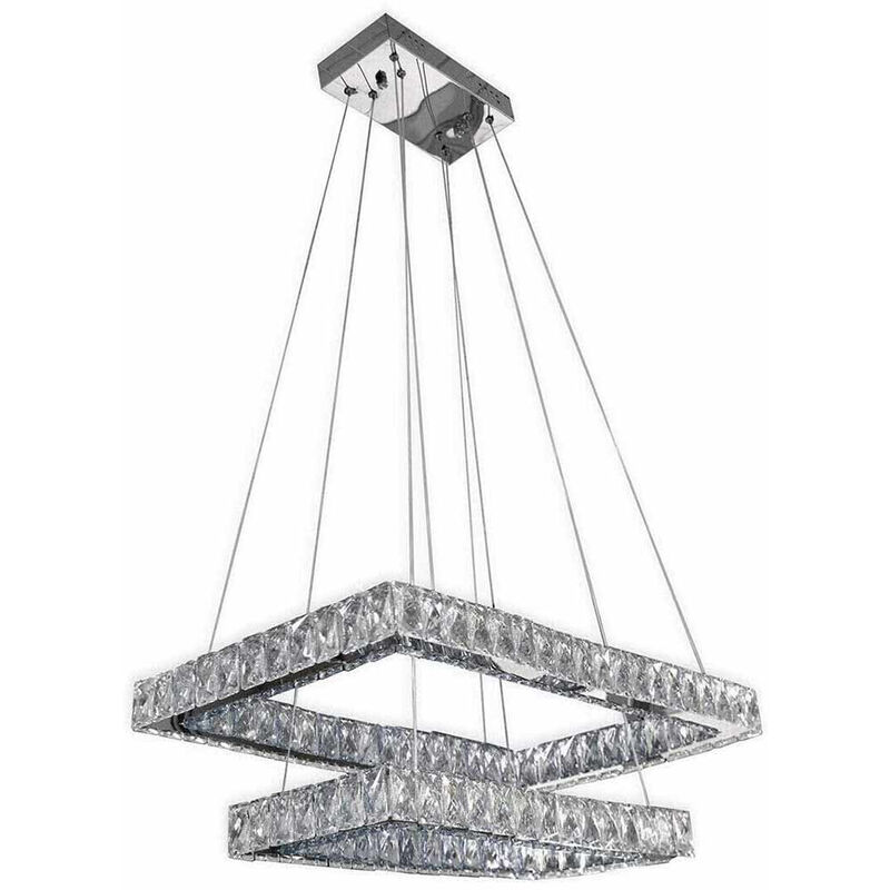 Image of Lampadario da soffitto a led a sospensione di forma rettangolare 33 watt plafoniera luce bianca 6500k con cristalli in acrilico pendenti lampada