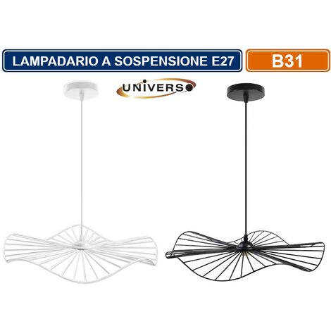 LAMPADARIO DA SOFFITTO A SOSPENSIONE PENDENTE FORMA ROTONDATRAFORATO CON ATTACCO E27 FINITURA BIANCO NERO - Colore: Nero