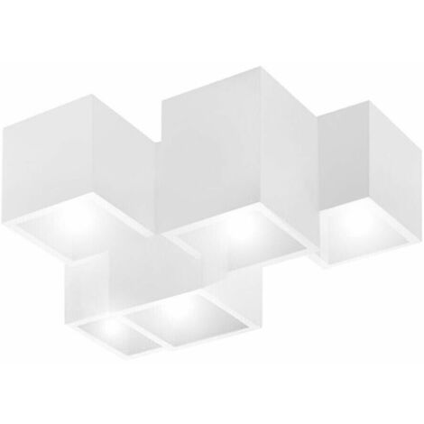 Lampadario Da Soffitto Cubo In Gesso Verniciabile Supporto Faretto Gu10 X 5