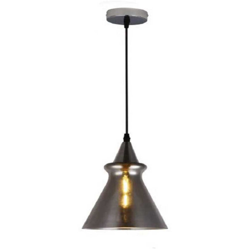 Image of Vetrineinrete - Lampadario da soffitto pendente a sospensione vintage con coppa in vetro grigio fumo portalampada con attacco e27 lampada moderna